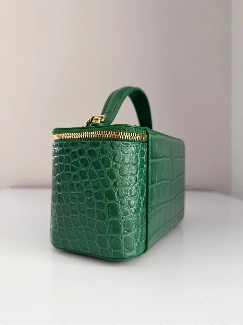 CHANEL Green Croc Embossed Top Handle Vanity